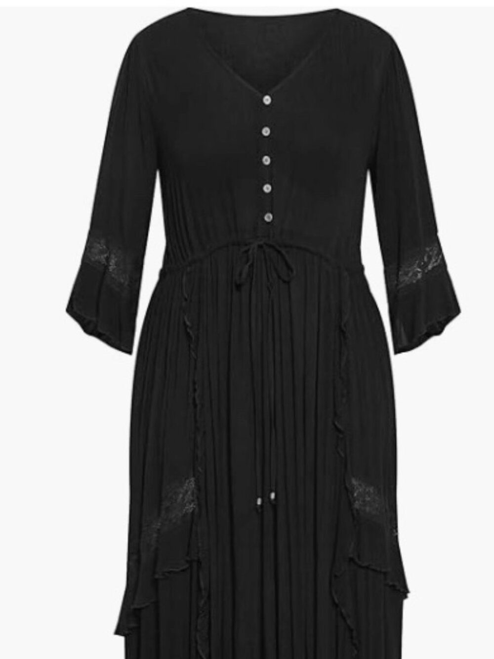 City Chic NWOT Button Front Midi Dress Black Boho Lace Tie Waist Size 26/28